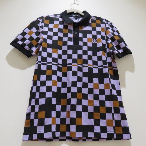 FRED PERRY Chequerboard Ultra Violet Polo Shirt Mod Preppy - Men's Size S NWT - Picture 9 of 15